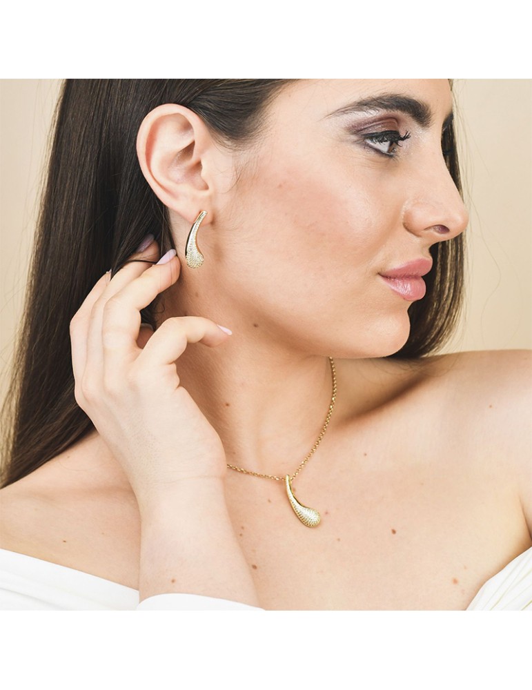 Boccadamo Necklace - Gilded Bronze - Zirconated Teardrop Pendant - KGR038D