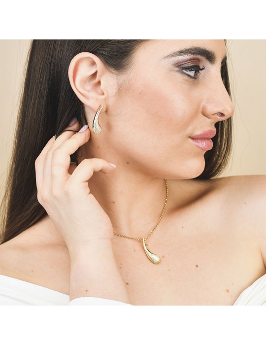 Boccadamo Necklace - Gilded Bronze - Zirconated Teardrop Pendant - KGR038D