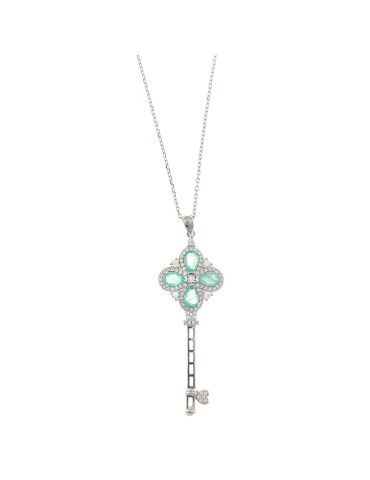 Collana Salvatore Plata-Rodiato-Cristalli Verdi-Chiave Pendente-112C0121