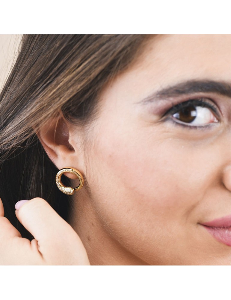 Boccadamo Earrings - Contrariè -Golden Bronze-White Zircons-KOR036D