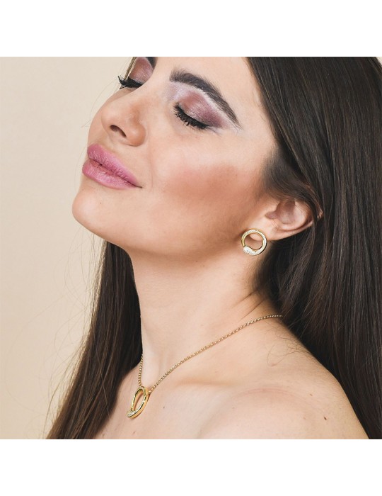Boccadamo Earrings - Contrariè -Golden Bronze-White Zircons-KOR036D