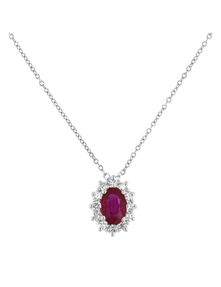 Collana Davite&Delucchi - in Oro Bianco 18 Carati con Diamanti Naturali e Rubino - 0