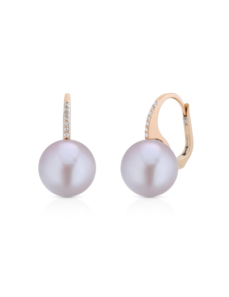 Orecchini Coscia - in Oro Rosa 18 Carati con Perle Freshwater Rosa 11,5-12mm e Diamanti Naturali - 0