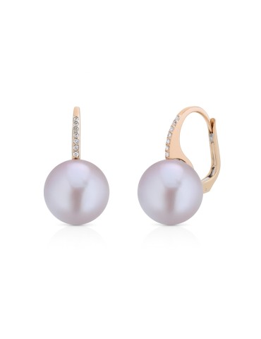 Coscia Earrings - in 18K Rose Gold with 11.5-12mm Pink Freshwater Pearls and Natural Diamonds - 0 2