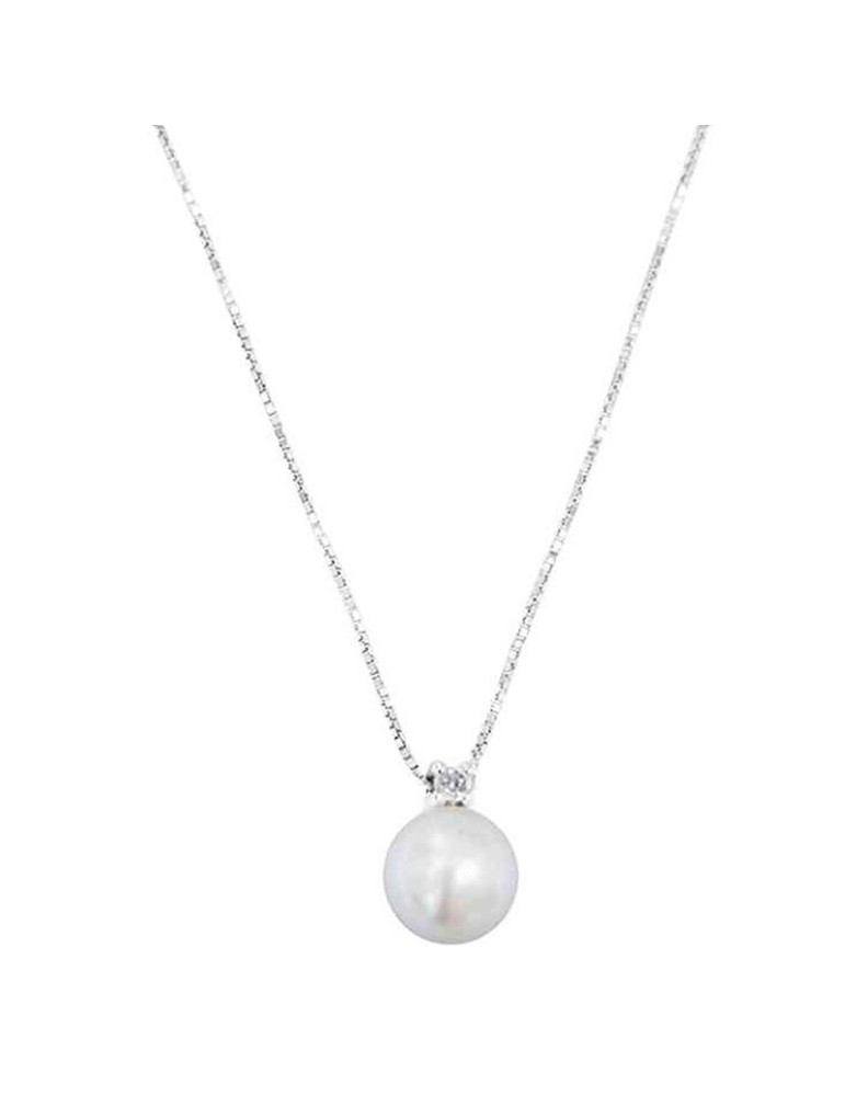 Collana Davite&Delucchi - in Oro Bianco 18 con Perla 8mm e Diamante Naturale - 0