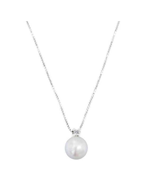 Collana Davite&Delucchi - in Oro Bianco 18 con Perla 8mm e Diamante Naturale - 0