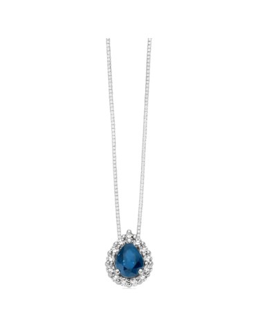Miluna Necklace - in 18-karat White Gold with Blue Sapphire Pendant and Natural Diamonds - 0