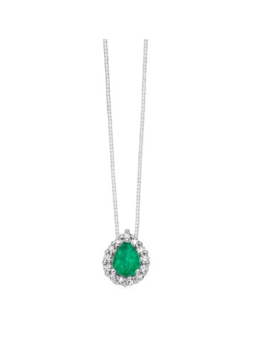 Miluna Necklace - in 18-karat White Gold with Emerald Pendant and Natural Diamonds - 0
