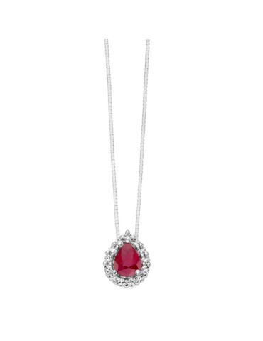 Miluna Necklace - in 18-karat White Gold with Ruby Pendant and Natural Diamonds - 0