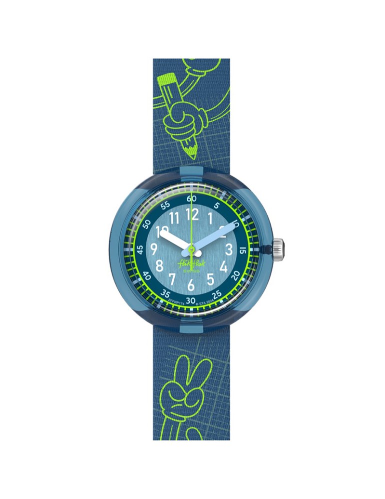 Orologio Flik Flak - Code Talk Blu - 32mm - Disegni Verdi - ZFPNP174
