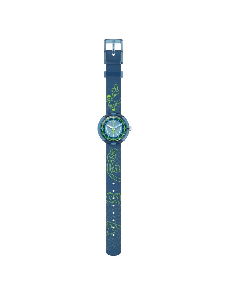 Orologio Flik Flak - Code Talk Blu - 32mm - Disegni Verdi - ZFPNP174