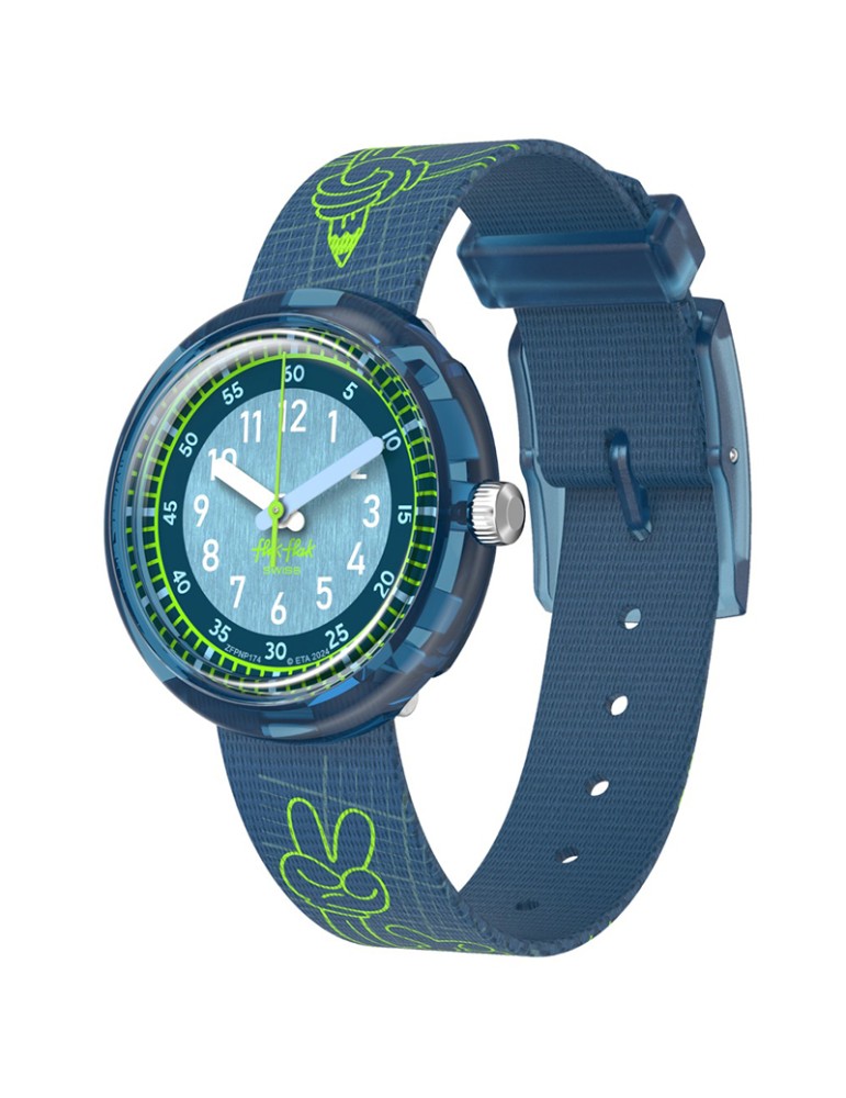 Flik Flak Watch - Code Talk Blue - 32mm - Green Designs - ZFPNP174