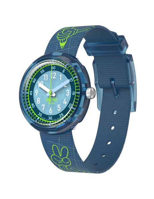 Orologio Flik Flak - Code Talk Blu - 32mm - Disegni Verdi - ZFPNP174