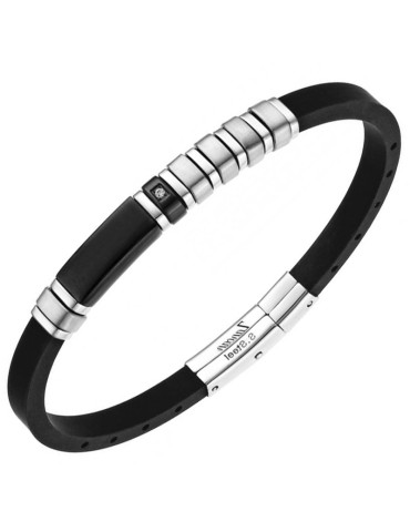 Zancan Bracelet - Black Silicone - Steel - White Crystal - UHB028