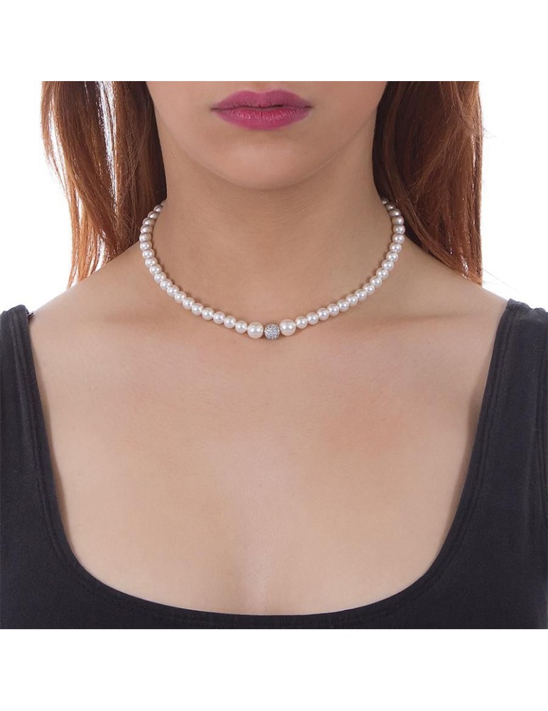 Collana Boccadamo - Perle -Argento 925%-Boule Centrale-Swarovski-GR637