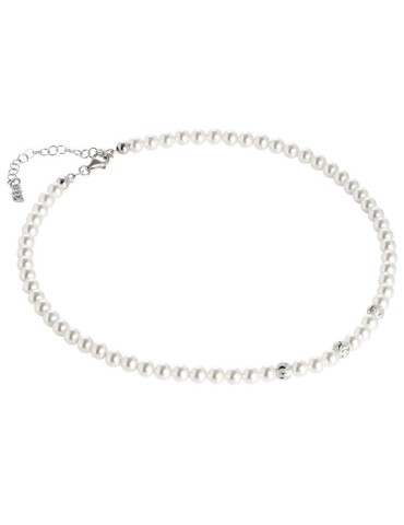Boccadamo Necklace - 925% Silver - Diamond Loops - Pearls 6 mm - GR650
