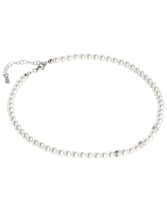 Boccadamo Necklace - 925% Silver - Diamond Loops - Pearls 6 mm - GR650
