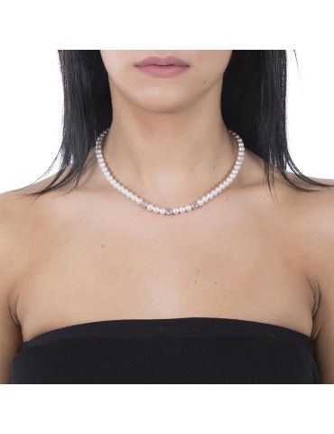 Boccadamo Necklace - 925% Silver - Diamond Loops - Pearls 6 mm - GR650 2