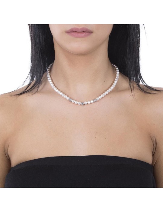 Boccadamo Necklace - 925% Silver - Diamond Loops - Pearls 6 mm - GR650