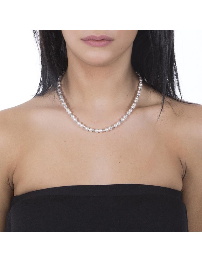 Collana Boccadamo - Argento 925% -Perle Bianche-Sfere Diamantate-GR651
