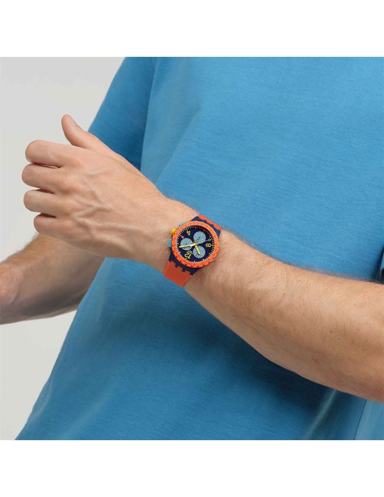 Orologio Swatch - Camo Flash - Cronografo - Arancione-42mm-Blu-SUSI400