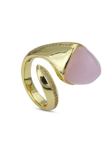Anello Boccadamo - Argento 925% Dorato-Cristallo Rosa-Zirconi-KAN013DR