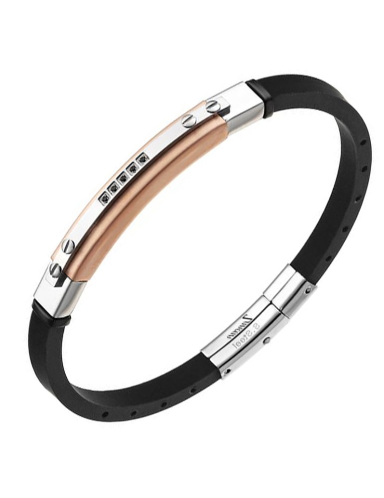 Zancan Bracelet - Hi-Teck - Silicone - 316L Pink Steel - Black Spinels - UHB024