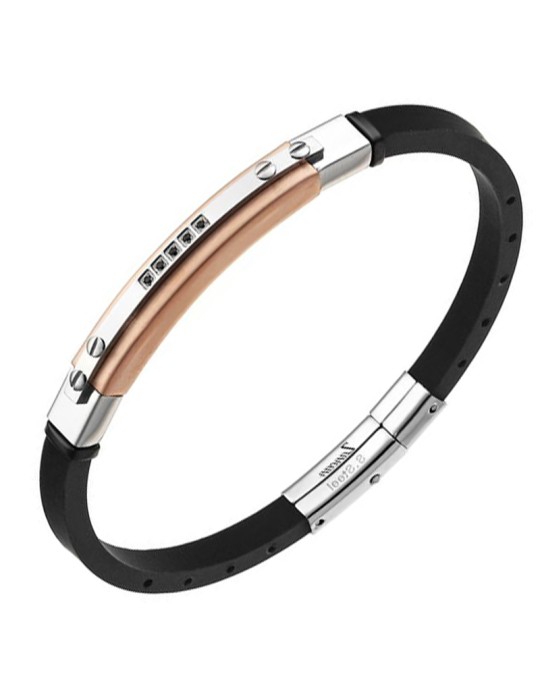 Zancan Bracelet - Hi-Teck - Silicone - 316L Pink Steel - Black Spinels - UHB024
