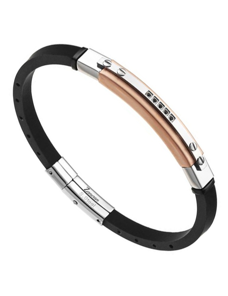 Bracciale Zancan - Hi-Teck - Silicone - Acciaio 316L Rosato - Spinelli Neri - UHB024
