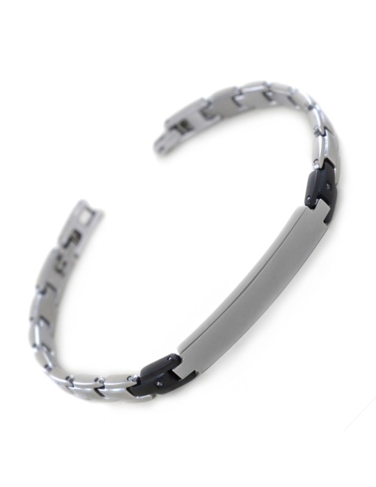 Zancan Bracelet - 316L Steel - Black Links - White Spinels-UHB073