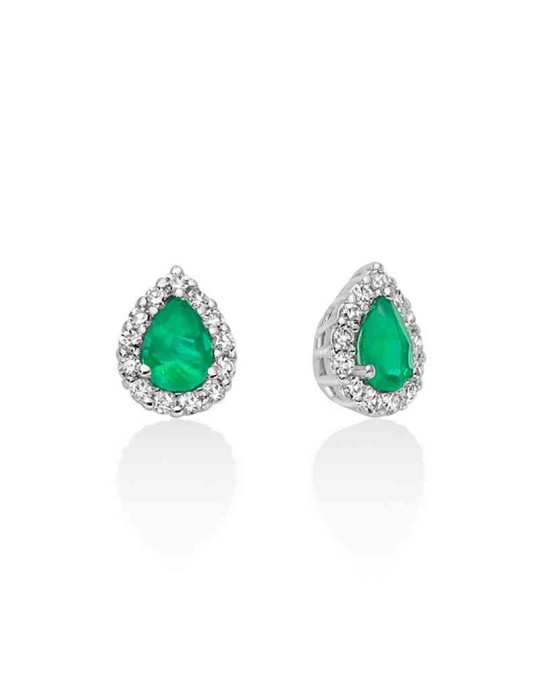 Miluna Drop Earrings in 18-karat White Gold with Natural Emeralds and Diamonds - 0