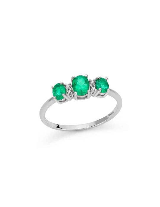 Miluna Trilogy Ring in 18-karat White Gold with Natural Emeralds and Diamonds - 0