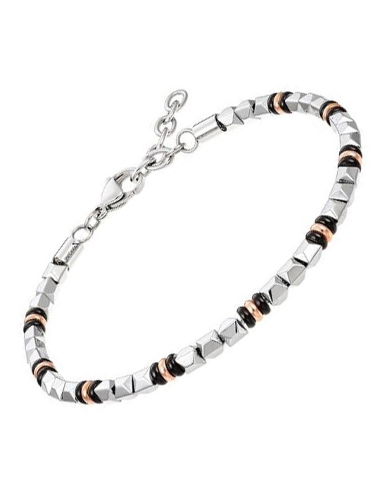 Bracciale Zancan - Acciaio 316L - Ematite -Anelli PVD Rose Gold-UHB090