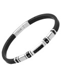 Zancan Bracelet - 316L Steel - Black Silicone - White Zirconia - UHB095