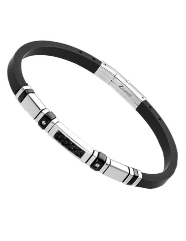 Zancan Bracelet - 316L Steel - Black Silicone - White Zirconia - UHB095 2