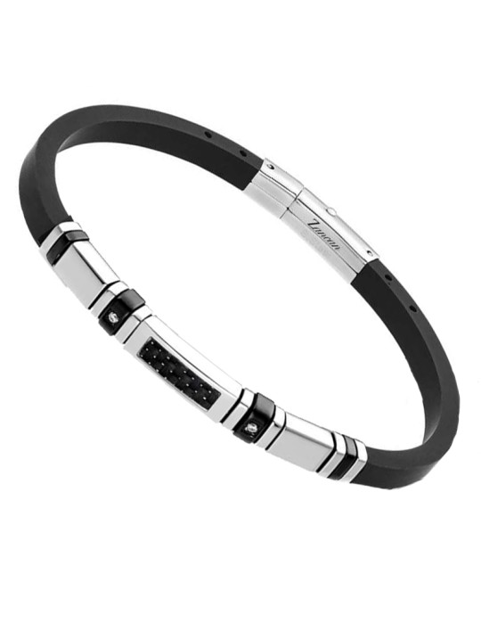Bracciale Zancan - Acciaio 316L - Silicone Nero-Zirconi Bianchi-UHB095