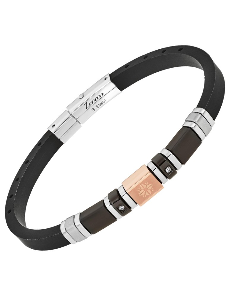 Bracciale Zancan - Silicone Nero - Rose Gold - Zirconi Bianchi -UHB117