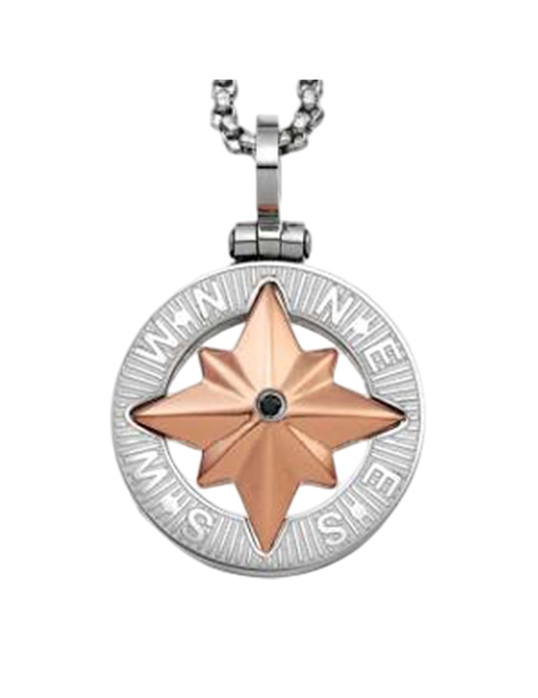 Collana Zancan - Acciaio 316L-Rosa dei Venti Rosè-Spinello Nero-UHC012