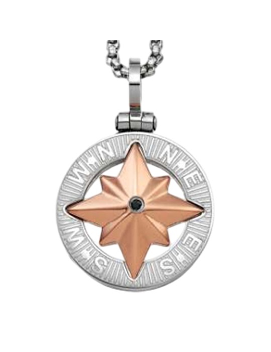 Zancan Necklace - 316L Steel - Wind Rose - Black Spinnel - UHC012
