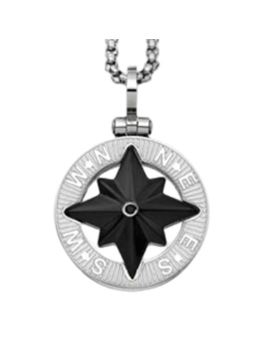 Zancan Necklace - 316L Steel - Wind Rose Black - Black Spinnel - UHC013