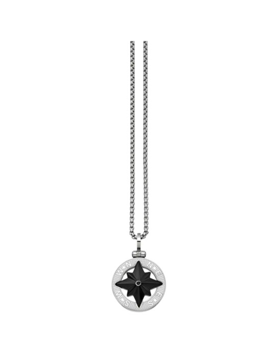Zancan Necklace - 316L Steel - Wind Rose Black - Black Spinnel - UHC013