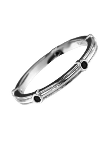 Zancan Ring - 925% Silver - Black Spinels - Size 24 - ESA102NE-24