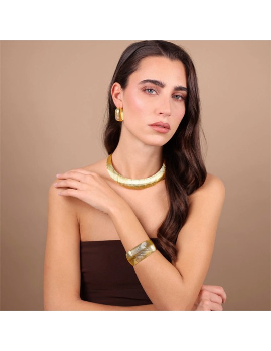 Etruscan Necklace - Ithaca - Choker - Gold-Striped Surface-WSET00859.YG