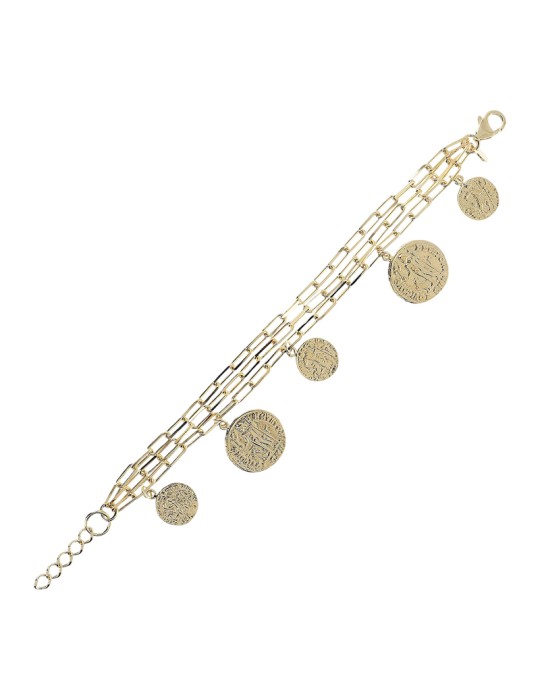 Etruscan Bracelet - Golden - Rolo Chain - Coin Charms - WSET00585.YG