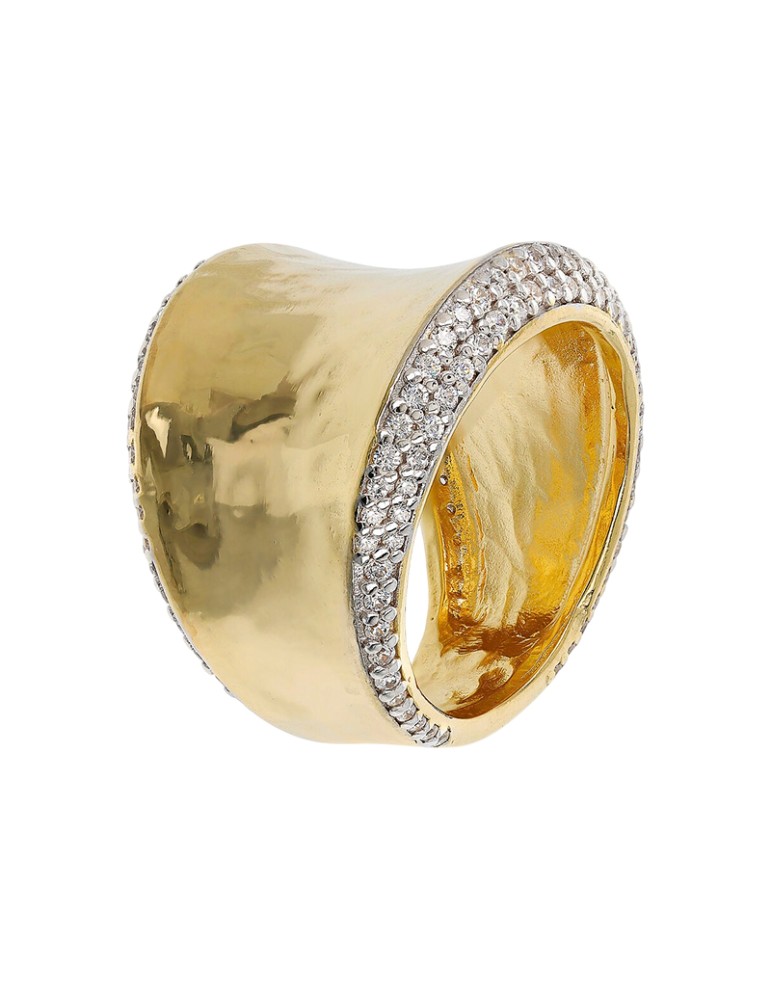 Etruscan Ring - Hammered - Cubic Zirconia - Size 16-WSET00729.YG-16