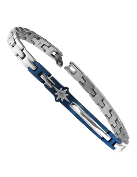Bracciale Zancan - Acciaio 316L - Rosa dei Venti -Targa PVD Blu-EHB227