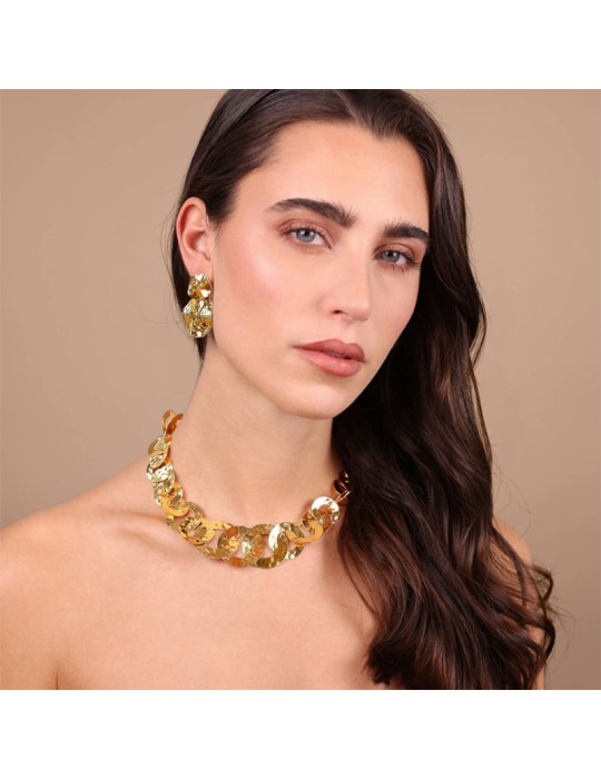 Etruscan Necklace - Ithaca - Gold - Hammered Disc Links-WSET00860.YG