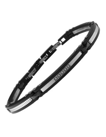 Bracciale Zancan - Acciaio 316L - Maglie Nere-Cristalli Bianchi-UHB110