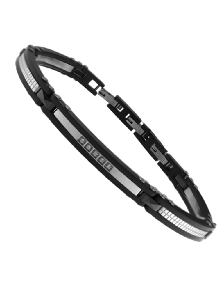 Zancan - HI -Teck steel 316L bracelet with black shirts and white crystals - 0