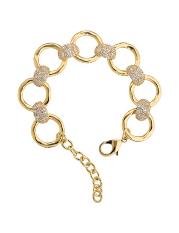 Etrusca Bracelet-Hammered Ring Links-Cubic Zirconia-WSET00867.YG